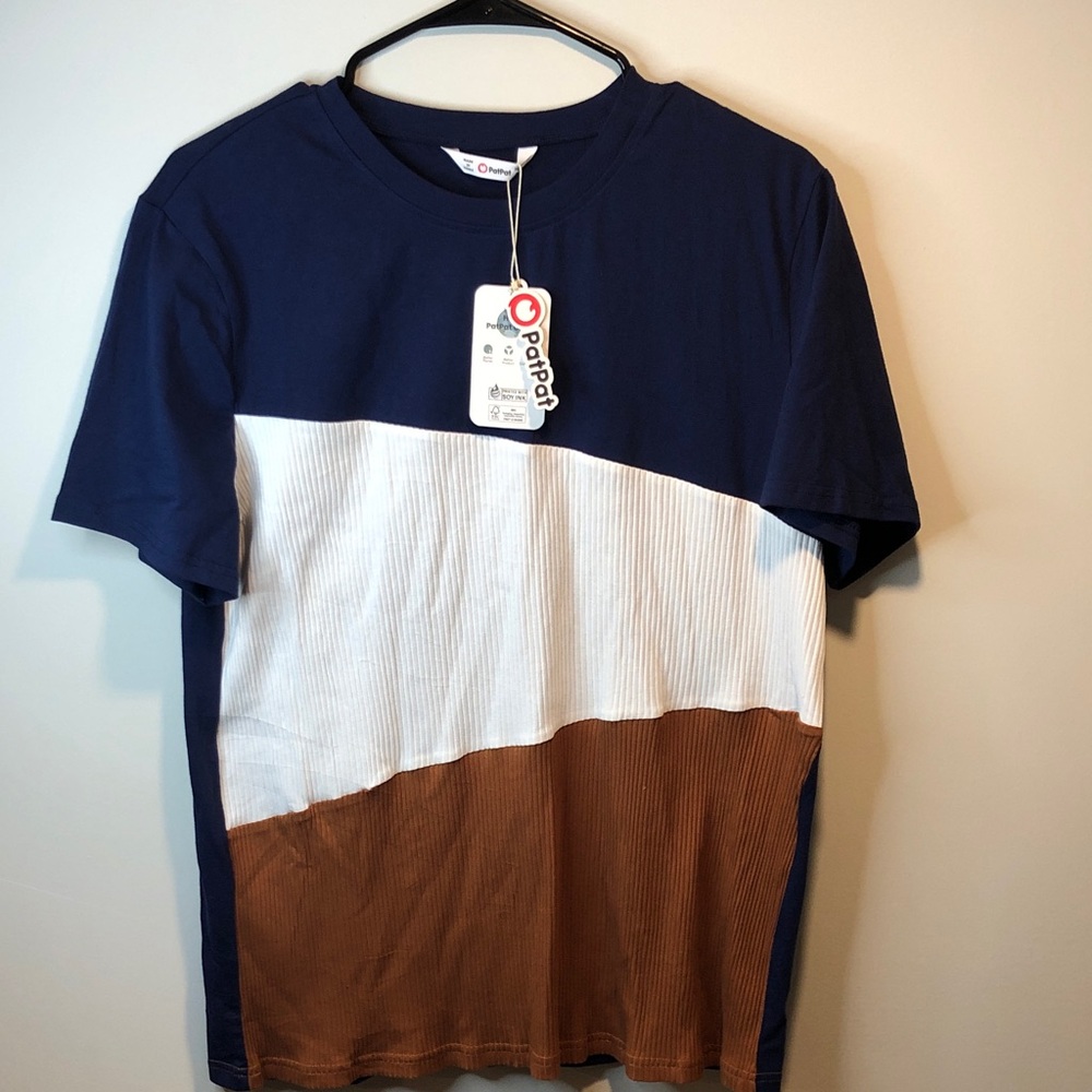 PatPat Men's Colorblock Tee - Navy, White, Brown